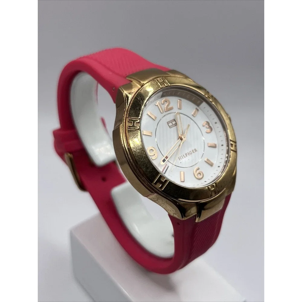 Tommy Hilfiger Women's Quartz Gold Watch Pink Silicone‎ Band- New Battery
